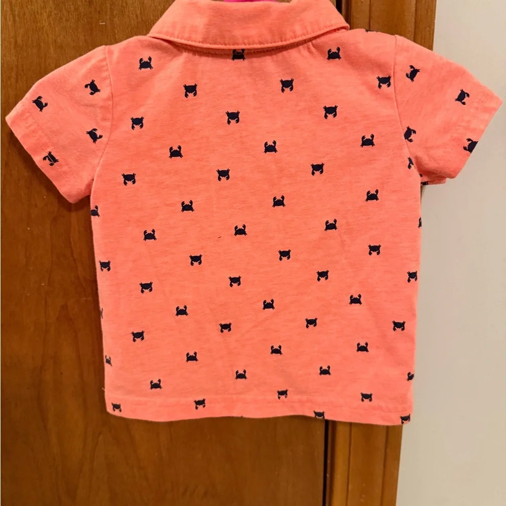 Infant Boy 6M Coral Kids Shirt (Golf) With Navy Crab Print